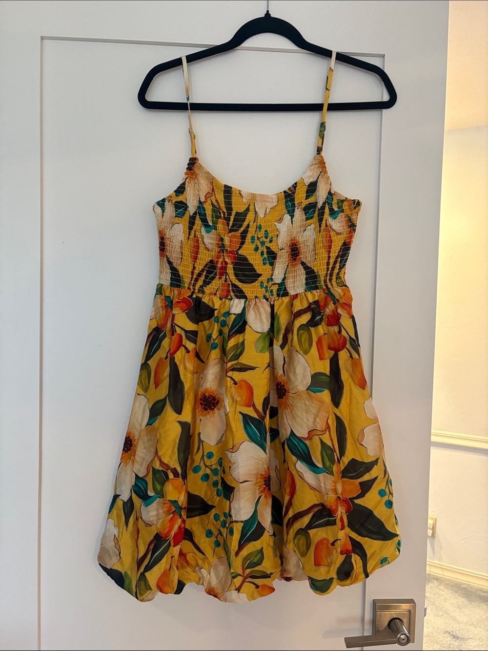 Cupshe Yellow Floral Smocked Mini Dress L
